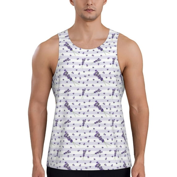 Lsque Lavender Flowers Pattern Mens Tank Tops Muscle Athletic Quick Dry Sleeveless Workout Fitness T Shirts Beach Tank Top, Loose-fit Sleeveless Shirt for Men-XX-Large