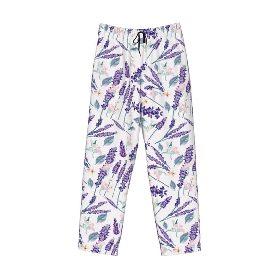 Lsque Lavender Flowers Print Men's Pajama Pants, Lounge Pant - Comfortable Home Wear,Elastic Waistband, Stylish Design-XX-Large