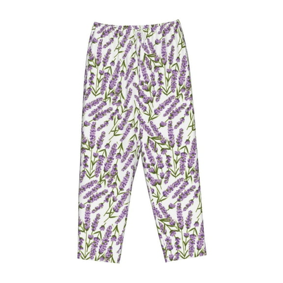 Lsque Lavender Flowers Print Women's Pajama Pants, Lounge Pant - Comfortable Home Wear,Elastic Waistband, Stylish Design-Medium
