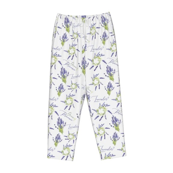 Lsque Lavender Flowers Print Women's Pajama Pants, Lounge Pant - Comfortable Home Wear,Elastic Waistband, Stylish Design-Medium