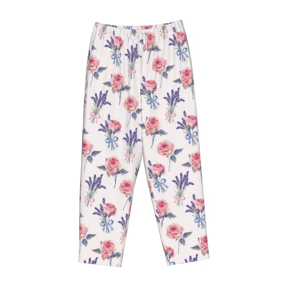 Lsque Lavender Flowers Print Women's Pajama Pants, Lounge Pant - Comfortable Home Wear,Elastic Waistband, Stylish Design-XX-Large