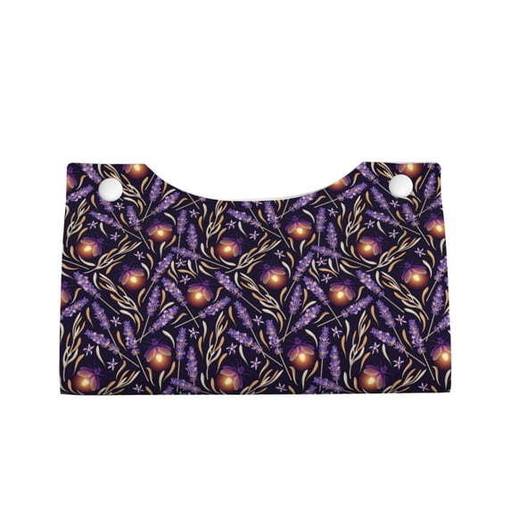 Lsque Lavender Flowers Printed Long Tissue Box Cover Holder, Facial Paper Organizer Dispenser,Triangle with Bottom Belt, PVC Leather Decorative Organizer