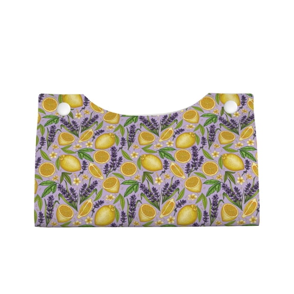 Lsque Lavender Flowers Printed Long Tissue Box Cover Holder, Facial Paper Organizer Dispenser,Triangle with Bottom Belt, PVC Leather Decorative Organizer