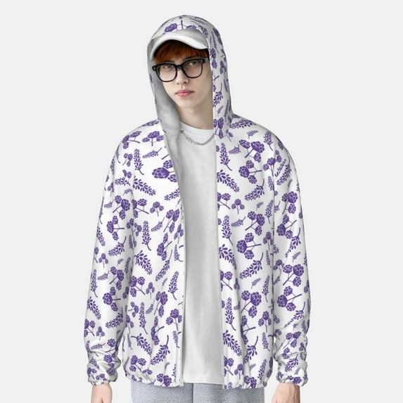 Lsque Lavender Flowers UPF 50+ Lightweight Sun Protection Men's Women's Long Sleeve Shirt, Hoodie Performance -Large