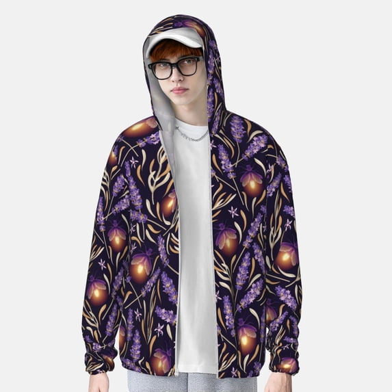 Lsque Lavender Flowers UPF 50+ Lightweight Sun Protection Men's Women's Long Sleeve Shirt, Hoodie Performance -Small