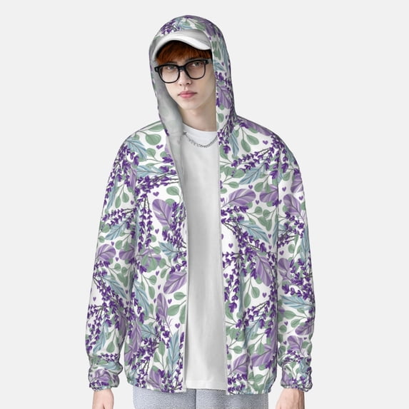 Lsque Lavender Flowers UPF 50+ Lightweight Sun Protection Men's Women's Long Sleeve Shirt, Hoodie Performance -Small