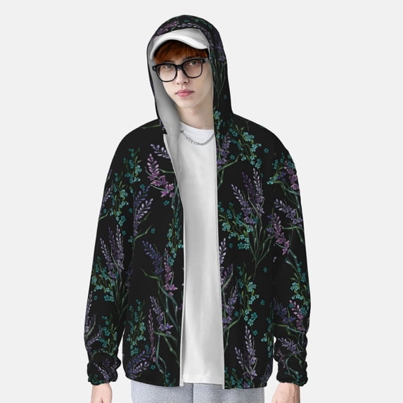 Lsque Lavender Flowers UPF 50+ Lightweight Sun Protection Men's Women's Long Sleeve Shirt, Hoodie Performance -X-Large