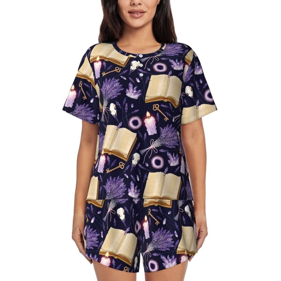 Lsque Lavender Flowers Women's Short-Sleeved Pajama Set - 2 Piece Soft and Lightweight Sleepwear Set-Medium