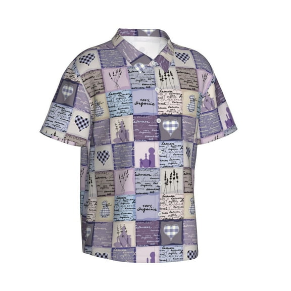 Lsque Lavender Flowers pattern Hawaiian Shirt for Men, Unisex Summer Beach Casual Short Sleeve Button Down Shirts-Small