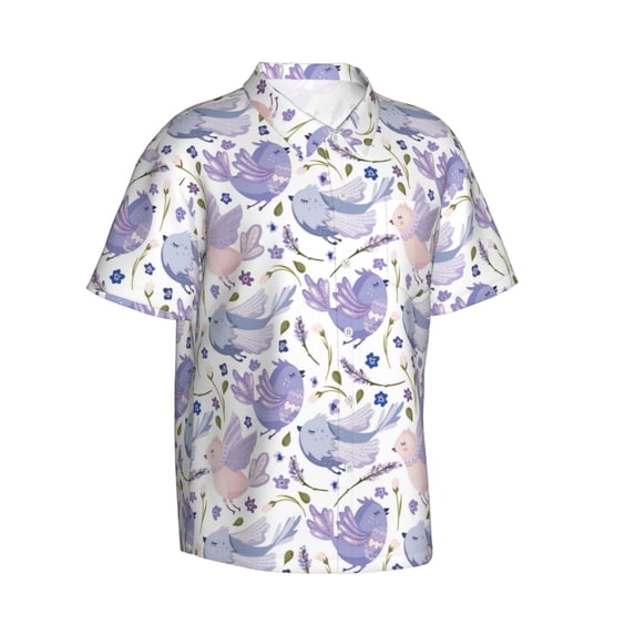 Lsque Lavender Flowers pattern Hawaiian Shirt for Men, Unisex Summer Beach Casual Short Sleeve Button Down Shirts-XX-Large