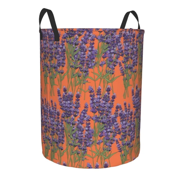 Lsque Lavender Flowers pattern Laundry Hamper Basket, Tall Woven Rope Hamper Basket for Clothes, Lightweight Storage Basket, Collapsible Waterproof-Medium