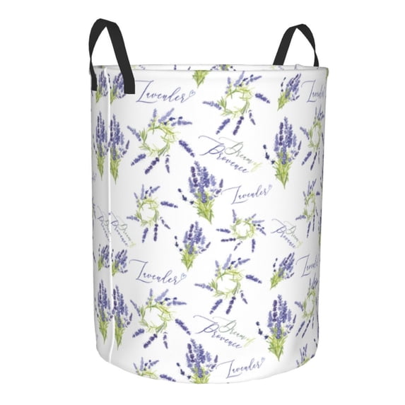 Lsque Lavender Flowers pattern Laundry Hamper Basket, Tall Woven Rope Hamper Basket for Clothes, Lightweight Storage Basket, Collapsible Waterproof-Medium