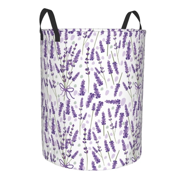 Lsque Lavender Flowers pattern Laundry Hamper Basket, Tall Woven Rope Hamper Basket for Clothes, Lightweight Storage Basket, Collapsible Waterproof-Small