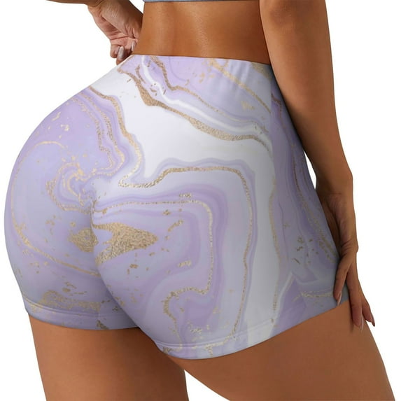 Lsque Lavender Glitter Foil Stripes Pattern High Waisted Biker Shorts for Women-Tummy Control Fitness Athletic Workout Running Yoga Gym Shorts,Moisture-Wicking-