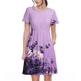 thumbnail image 1 of Lsque Lavender Roses Arrangement Print Women's Casual Dress T-Shirt Summer Short Sleeve Scoop Neck Swing Dresses, 1 of 6