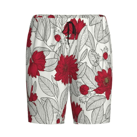 Lsque Leaves And Anemone Mens Sleep Pajama Shorts,Short Pajama Pants, Cotton Ultra-Soft Knit-Medium