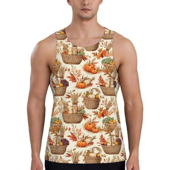 Lsque Leaves And Berries Pattern Mens Tank Tops Muscle Athletic Quick Dry Sleeveless Workout Fitness T Shirts Beach Tank Top, Loose-fit Sleeveless Shirt for Men-3X-Large