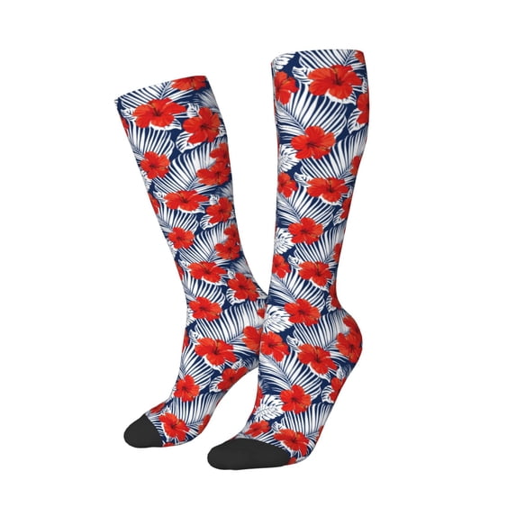 Lsque Leaves And Flowers Printed Crew Socks Men's Women's LightWeight Thin Casual Calf Socks ,Knee High Socks,Cotton Socks