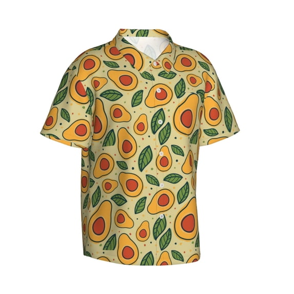 Lsque Leaves Avocado pattern Hawaiian Shirt for Men, Unisex Summer Beach Casual Short Sleeve Button Down Shirts-X-Large