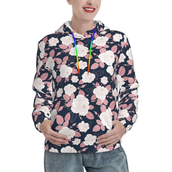 Lsque Leaves Flower Pattern Casual Women's Hoodie,Hooded Sweatshirt with Kangaroo Pocket,Pullover Hoodie with Eye-catching Drawstrings-Large