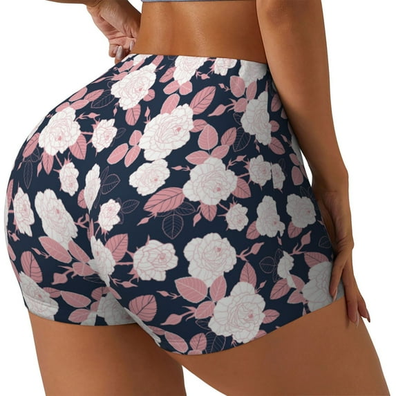 Lsque Leaves Flower Pattern High Waisted Biker Shorts for Women-Tummy Control Fitness Athletic Workout Running Yoga Gym Shorts,Moisture-Wicking-XX-Large
