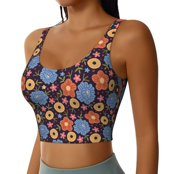 Lsque Leaves Flower Printed Women'S Sports Bra, Compression, Moisture Wicking, High-Impact Sports Bra For Women,Supportive sports bra-Large