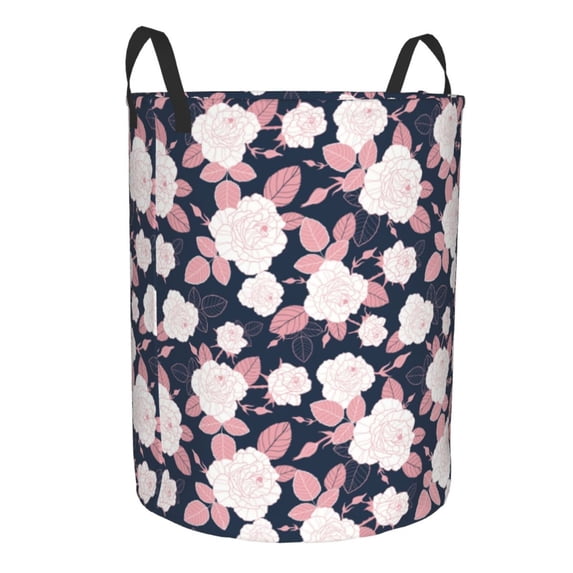 Lsque Leaves Flower pattern Laundry Hamper Basket, Tall Woven Rope Hamper Basket for Clothes, Lightweight Storage Basket, Collapsible Waterproof-Small
