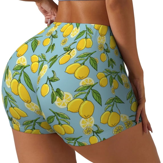 Lsque Lemon (3) Pattern High Waisted Biker Shorts for Women-Tummy Control Fitness Athletic Workout Running Yoga Gym Shorts,Moisture-Wicking-Medium