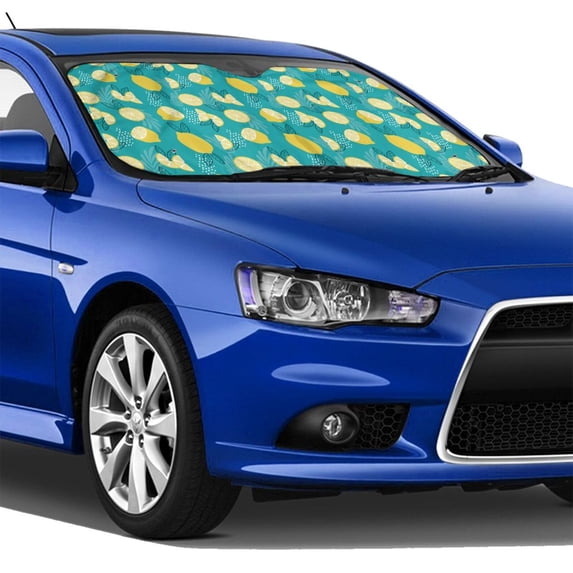 Lsque Lemon Blue Car Windshield Sun Shade | Accordion Folding Style Auto Shade for Car Truck SUV Van | Blocks UV Rays Sun Visor Protector | Medium