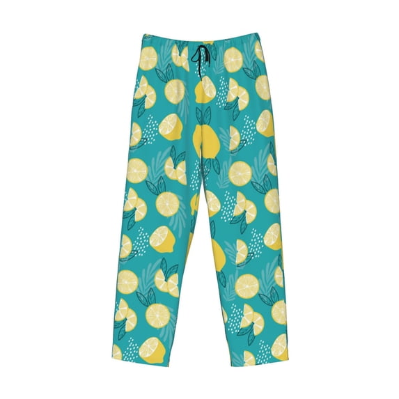Lsque Lemon Blue Print Men's Pajama Pants, Lounge Pant - Comfortable Home Wear,Elastic Waistband, Stylish Design-Small