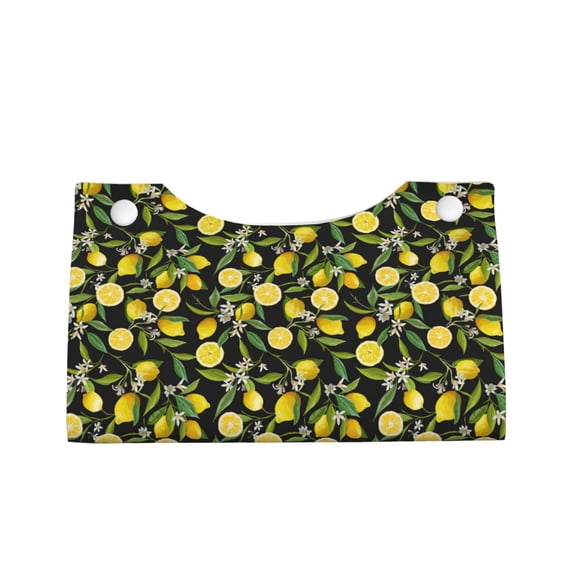 Lsque Lemon Fruits Flowers Leaves Printed Long Tissue Box Cover Holder, Facial Paper Organizer Dispenser,Triangle with Bottom Belt, PVC Leather Decorative Organizer