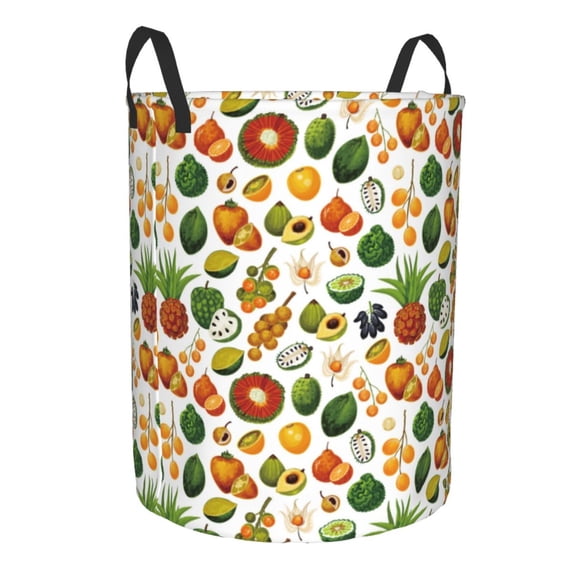 Lsque Lemon Fruits Vegetables pattern Laundry Hamper Basket, Tall Woven Rope Hamper Basket for Clothes, Lightweight Storage Basket, Collapsible Waterproof-Small