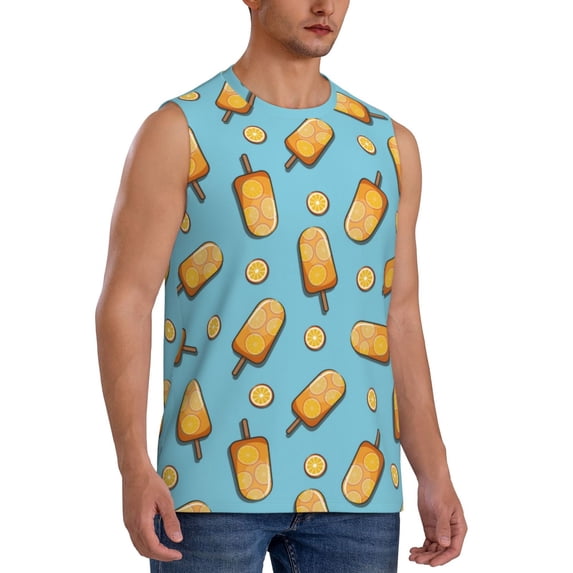 Lsque Lemon Ice Cream Print Men's Cotton Blend Sleeveless Muscle Shirts (S-3XL)- Moisture Wicking, Odor Protection, UPF 30+,Medium