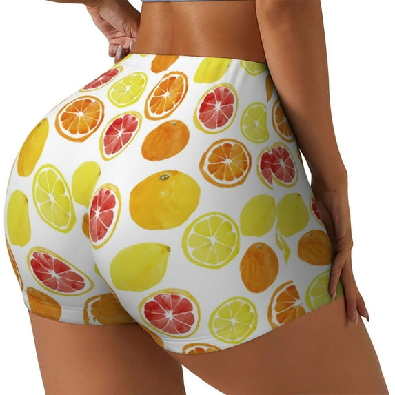 Lsque Lemon Orange Pattern High Waisted Biker Shorts for Women-Tummy Control Fitness Athletic Workout Running Yoga Gym Shorts,Moisture-Wicking-Large