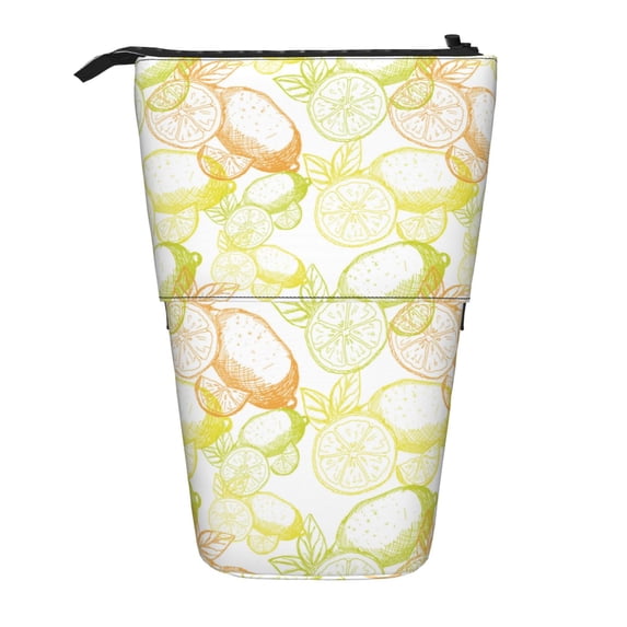 Lsque Lemon Potatoes Pattern Telescopic Pencil Bag Pen Holder Stationery Case, Stand-up Retractable Transformer Bag Organizer