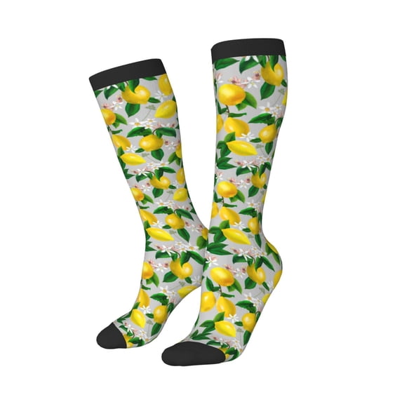 Lsque Lemon Seamless Pattern Oil Painting Effect Printed Crew Socks Men's Women's LightWeight Thin Casual Calf Socks ,Knee High Socks,Cotton Socks