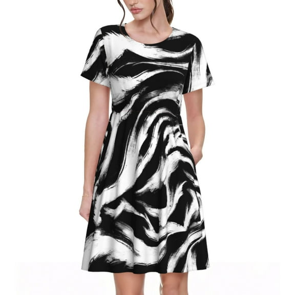 Lsque Leopard And Zebra 2 Print Women's Casual Dress T-Shirt Summer Short Sleeve Scoop Neck Swing Dresses