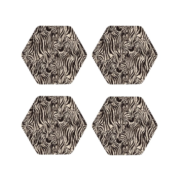 Lsque Leopard And Zebra1 Pattern 4" Drink Coasters Set of 4, PVC Leather Absorbent Coasters, Table Coaster Set Decorative Coffee Cup Coasters Housewarming Gift -Hexagon
