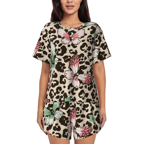 Lsque Leopard Dots Women's Short-Sleeved Pajama Set - 2 Piece Soft and Lightweight Sleepwear Set-Medium