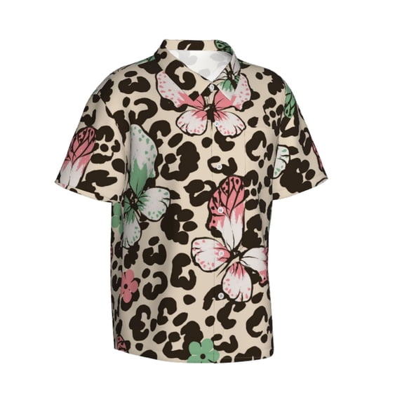 Lsque Leopard Dots pattern Hawaiian Shirt for Men, Unisex Summer Beach Casual Short Sleeve Button Down Shirts-X-Large