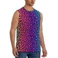 thumbnail image 1 of Lsque Leopard Neon Rainbow Gradient Print Men's Cotton Blend Sleeveless Muscle Shirts (S-3XL)- Moisture Wicking, Odor Protection, UPF 30+,3X-Large, 1 of 8