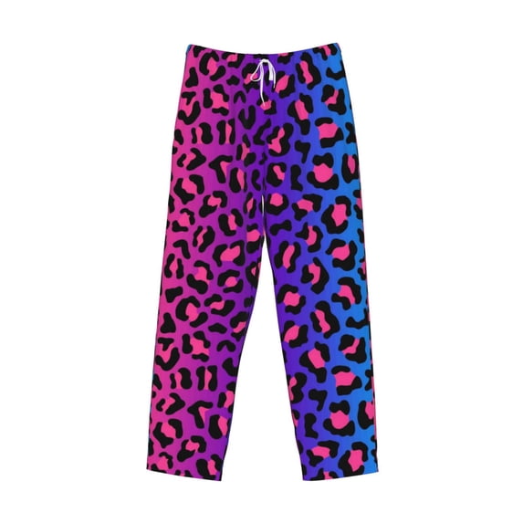 Lsque Leopard Neon Rainbow Gradient Print Men's Pajama Pants, Lounge Pant - Comfortable Home Wear,Elastic Waistband, Stylish Design-X-Large