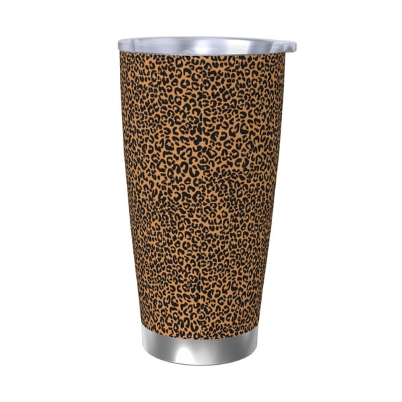 Lsque Leopard Pattern 20oz Car Cup with Lid and Straw, Insulated Coffee Cup with Straw Topper, Spill Proof Travel Coffee Mug, Stainless Steel Tumble-Without Straw