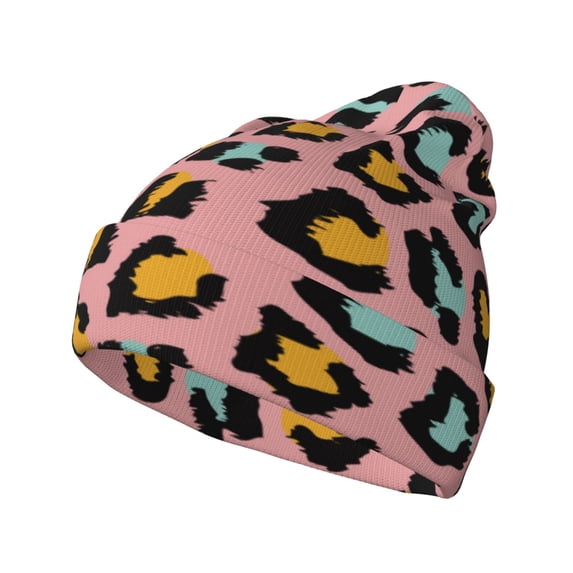 Lsque Leopard Pattern Knitted Beanie, Unisex Winter Hat, Knit Hat Winter Beanies Thick Fisherman Beanies Cuffed Plain Skull Caps