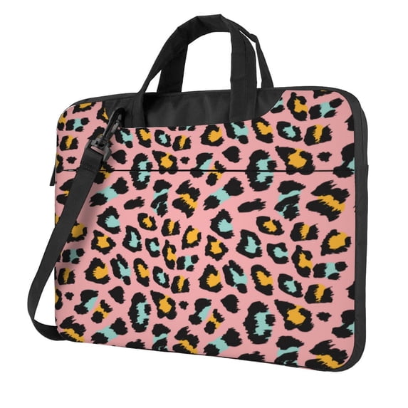 Lsque Leopard Pattern Laptop Bag – Portable & Slim Single-Shoulder Computer Case with Adjustable Strap, Protective, Lightweight for 13”/14”/15.6” Laptops
