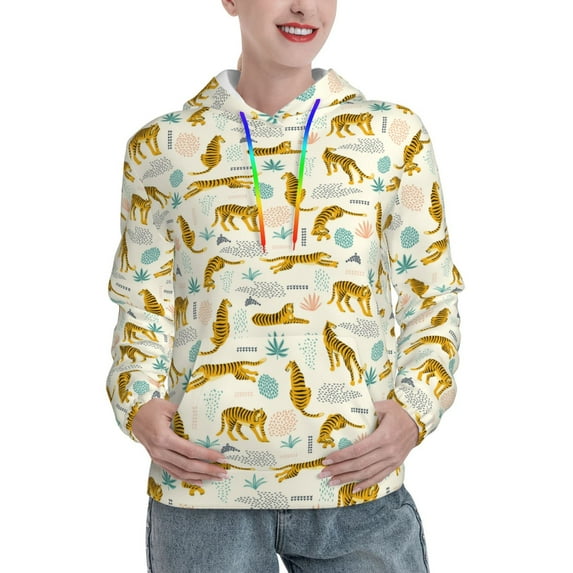 Lsque Leopard Print Pattern Casual Women's Hoodie,Hooded Sweatshirt with Kangaroo Pocket,Pullover Hoodie with Eye-catching Drawstrings-Medium