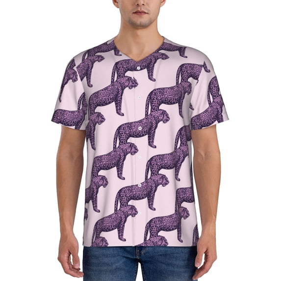 Lsque Leopard Print Pattern Mens Polo Golf Shirts Funny Graphics Shorts Sleeve Button Shirts Baseball T-shirt-Large