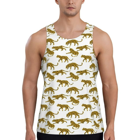 Lsque Leopard Print Pattern Mens Tank Tops Muscle Athletic Quick Dry Sleeveless Workout Fitness T Shirts Beach Tank Top, Loose-fit Sleeveless Shirt for Men-4X-Large