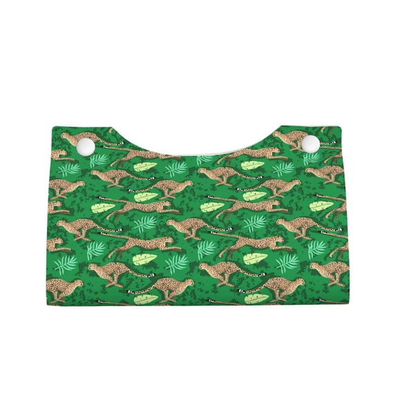 Lsque Leopard Print Printed Long Tissue Box Cover Holder, Facial Paper Organizer Dispenser,Triangle with Bottom Belt, PVC Leather Decorative Organizer