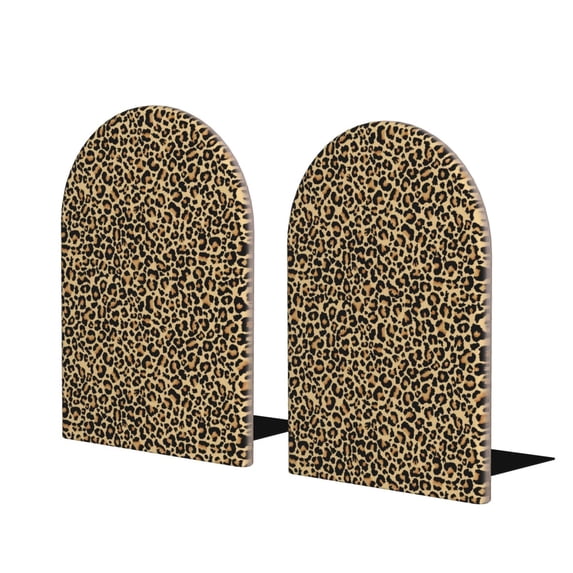 Lsque Leopard Print Printed Wood Bookends,Non-Skid Bookend for Shelves,Heavy Duty Support Bookends,Non-Slip Foam Pads for Office, Home, and Library,1 Pair